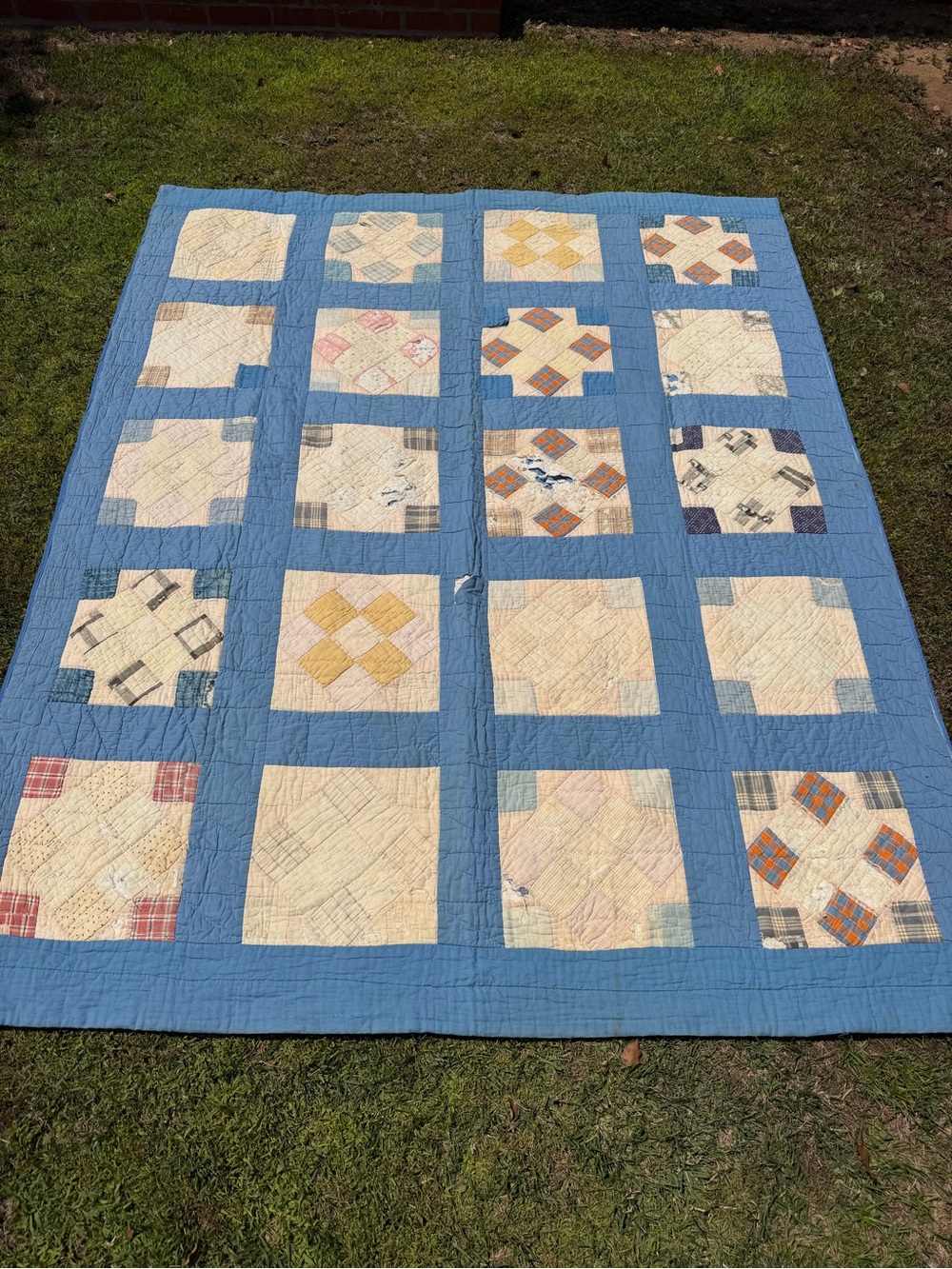 VTG Album Block Quilt 20s 30s Hand Quilted Wedding Gift Signed Dated 67x82 FLAWS